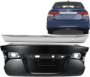 Kit Tampa Traseira Porta Malas C/ Friso Cromado New Civic 2007 a 2011