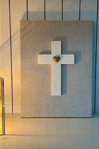 Quadro Em Linho - Cruz Amor Em Fio
