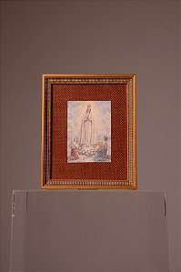 Quadro em Madeira com Linho Marrom - Nossa Senhora de Fátima em Aquarela
