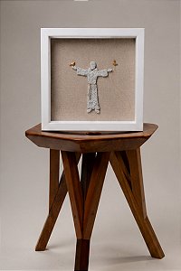 Quadro Moldura Branca Escultura São Francisco