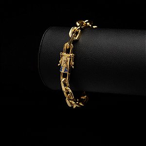 Pulseira Cadeado (8 mm) - Fecho gaveta duplo com Nª Senhora Aparecida cravejada