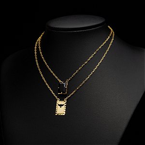 Escapulário Espirito Santo com Zircônia Preta - 70 cm