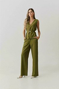 Conjunto Calça + Blusa + Cinto – Alfaiataria em Viscose