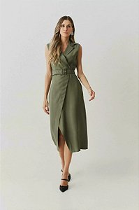 Vestido Alfaiataria com Cinto – Gola