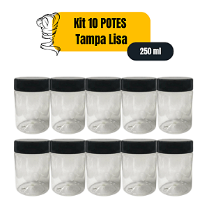 Pote Plástico Redondo Tampa Lisa - 250ml X 10