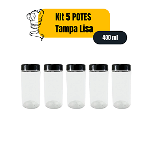 Pote Plástico Redondo Tampa Lisa - 400ml  X 5