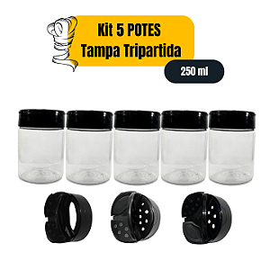 Pote Plástico Redondo Tripartido - 250ml X 5