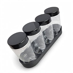 Porta Temperos Prateleira + 4 Potes 400ml Tampa Lisa