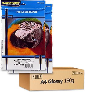 Papel Glossy 180g A4 Fotográfico Branco Brilhante Masterprint com 50 Folhas