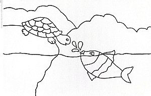 Tela Riscada-Tartaruga e Peixe-20x30 cm