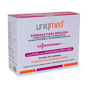 Seringa Agulhada 0,3ML 5mmX0,23mm 32G (Blister Individual) Caixa Com 100Un - Uniqmed