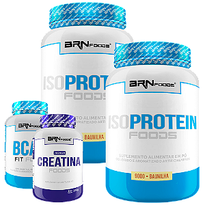KIT 2x Whey Protein Isoprotein Foods 900g + BCAA 100g + Creatina 100g - BRN Foods