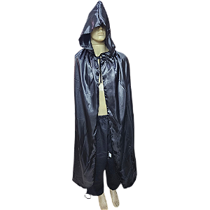 Capa De Exu Em Cetim Com Capuz - Preto Ou Preto Com Vermelho