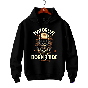 Moletom com capuz e bolsos laterais Raving Skull Ride (Cor preto)