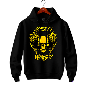 Moletom com capuz e bolsos laterais Raving Skull Wings (Cor preto)