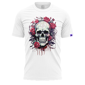 Camiseta Raving Skull Flowers (Cor Branco)
