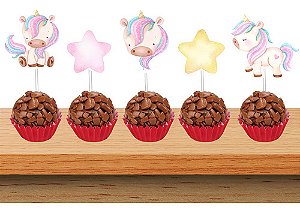 50 Tags Toppers Para Doces Docinhos Unicórnio M1