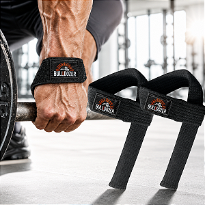 Strap de Academia Par Musculação Treino Segurança Força Punho Cor Preto Bulldozer