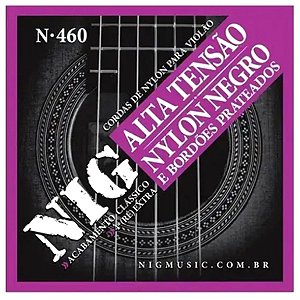 Encordoamento NIG N460 para Violão Nylon Alta Tensão Nylon Negro e Bordões Prateados