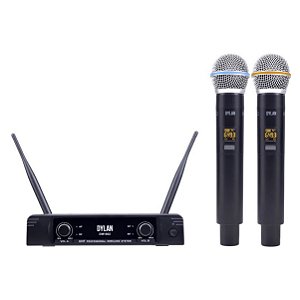 Microfone Dylan Sem Fio Duplo De Mão Uhf Dw-602 Max