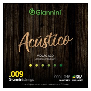 Encordoamento Giannini Acústico para Violão Aço 6 cordas Bronze 65/35 GESWAL (.009 – .045)