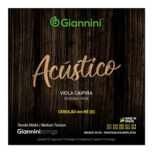 Encordoamento Giannini para Viola Acústico Bronze 65/35 GESVAM Cebolão em Ré Média