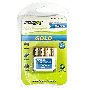 Bateria Recarregável Flex AA 1.000mAh cartela com 04 pilhas