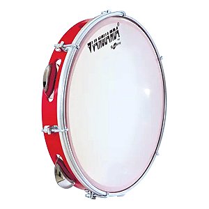 Pandeiro Vanguarda 10" Pele Leitosa Branca Aro Vermelho