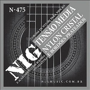Encordoamento NIG N475 para Violão Nylon Tensão Média c/ Bolinha Nylon Cristal e Bordões Prateados