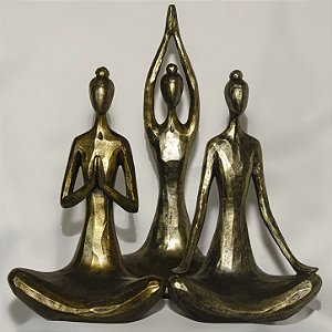 Jogo 3 Esculturas Decorativa Poliresina Yoga (Bronze)