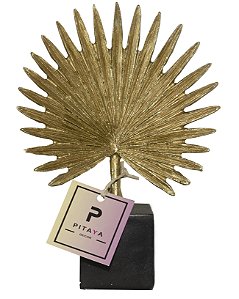 Escultura Decorativa Poliresina Folha (Dourada) 18,5x13,5x5 cm