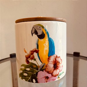 Pote de Cerâmica com Tampa em Madeira ( 12cm x 12cm)