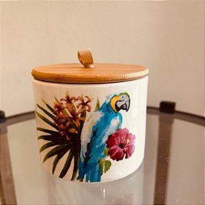 Pote de Cerâmica com Tampa em Madeira ( 10cm x 9cm)
