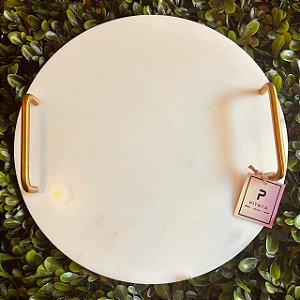Bandeja em Marmore Branco e Metal Dourado