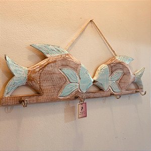 Cabideiro Peixe em Madeira com 4 ganchos.