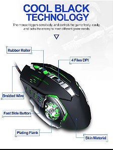 Mouse Gamer USB Com LED 4800 DPI 6 Botões