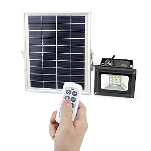 Refletor LED solar com controle 10w 25 leds auto recarregável 3000K IP67.