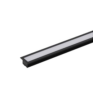 Perfil de embutir LED linear 1 metro IRC 93 2700K 14W/M 24V alumínio preto.