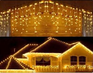 Cascata De Natal 100 LEDS Luz Branco Quente 8 Funções tomada macho / fêmea 3,00m 220V.