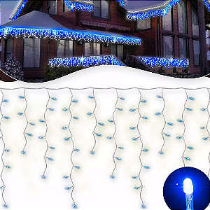 Cascata De Natal 100 LEDS Luz Azul 8 Funções tomada macho / fêmea 3,00m 127V.