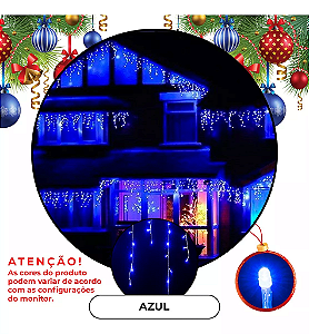 Cascata De Natal 200 LEDS Azul Fixa tomada macho / fêmea 5,00m 127V.