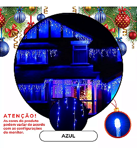 Cascata De Natal 400 LEDS Azul Fixa fio Branco 8,0m 220V.