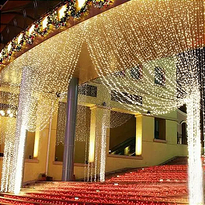 Cortina De Natal 500 LEDS Branco Quente fixa 3mx2,5m tomada macho e fêmea 127V.