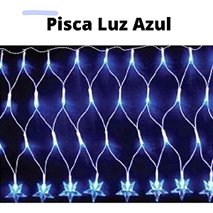 Cascata com 120 LEDs Azul 8 funções 4,5mx0,50m com estrelas na ponta 127V.