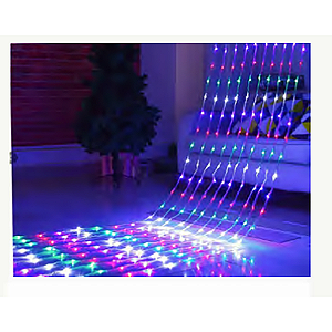 Cortina com 192 LEDs Colorido função cachoeira fio de Fada PVC 3m x 1,1m bivolt.