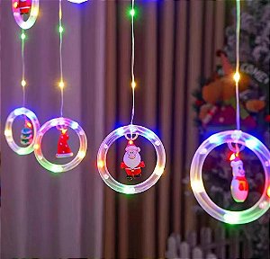 Cortina com 130 LEDs Colorido fio de Fada figuras natalinas PVC 2,5 metros bivolt.