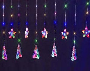 Cascata com 110 LEDs 9 Colorido e 9 branco quente Árvore com estrela transparente 2,5 metros bivolt.