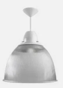 Luminária Industrial prismática 16″ com pendente e canopla branca E-27.