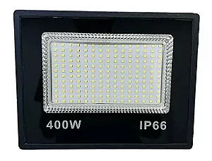 Refletor LED compacto 400W preto 6500K branco frio SMD IP66 bivolt.