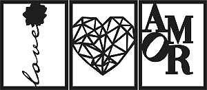 Kit 03 Quadros Decorativos - Amor e Love MDF 03mm